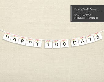 100 Days Banner Watercolor Floral Square - DOWNLOADABLE PDF FILE