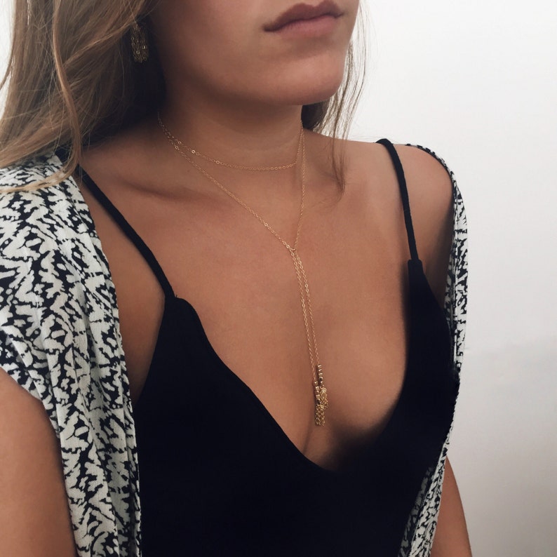 Tassel necklace Unique necklace Y Tassel necklace 14k gold filled gold fill necklace delicate necklace gift for her
