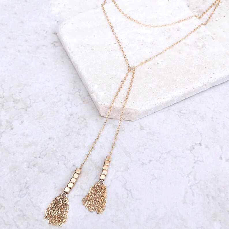 Tassel necklace Unique necklace Y Tassel necklace 14k gold filled gold fill necklace delicate necklace gift for her