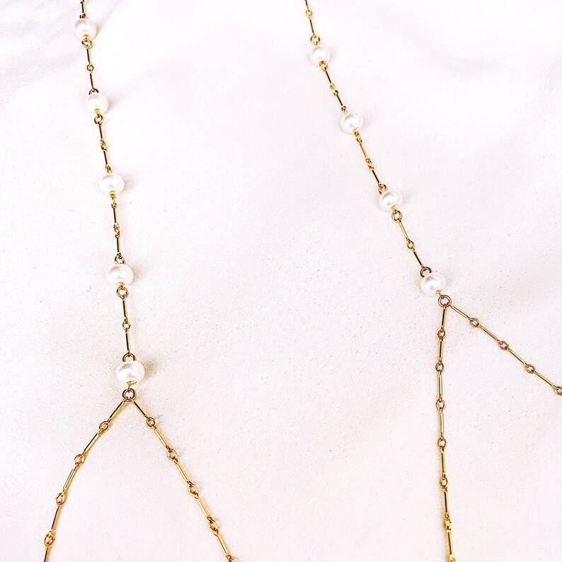 Pearls Bralette Chain / Pearls Body Jewelry / Gold Chain / Etsy