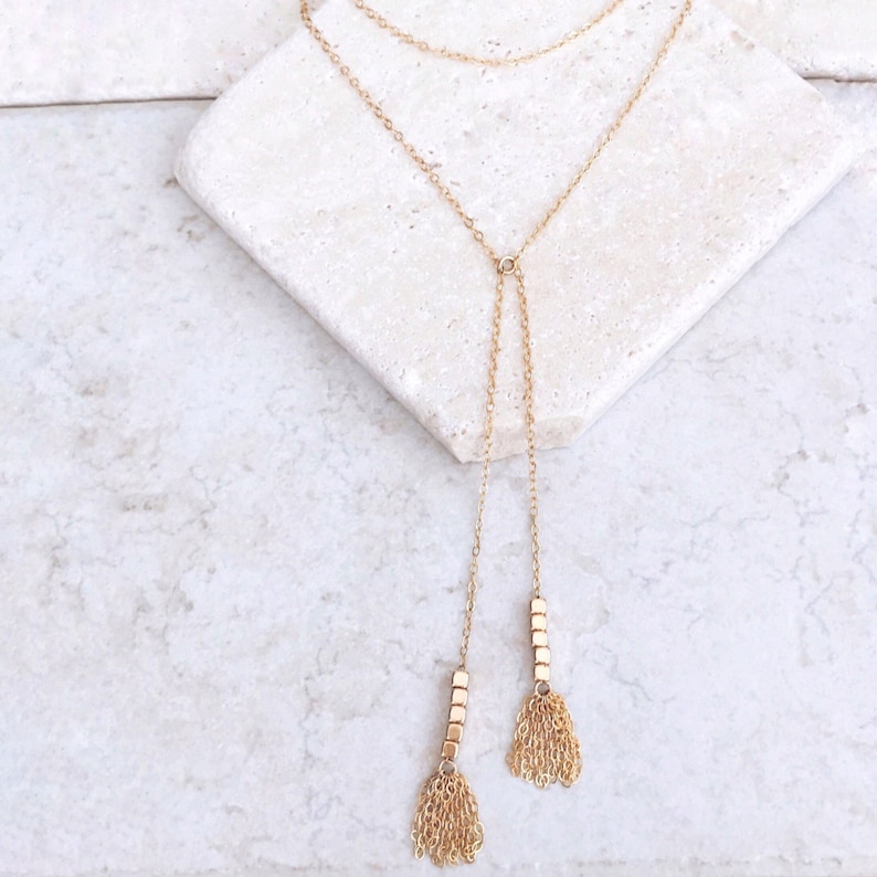 Tassel necklace Unique necklace Y Tassel necklace 14k gold filled gold fill necklace delicate necklace gift for her