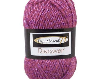 May include: A skein of pink yarn with a silver shimmer. The yarn is labeled "Department 77 Discover".