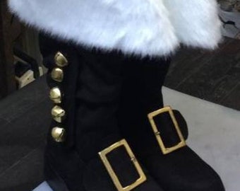 Handmade Santa Claus Boot,Nubuck Leather Boot,Santa Suit,Chrismas Costume,Santa Boot, Leather Handmade Boots,Leather Large Cuff Santa Boot,