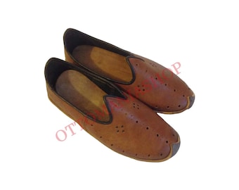 Handmade Leather Turkish Flat Sandals, Unisex Adult Shoes Leather Sandals Mediavel Period Historical Style Handmade Leather Turkish Ottoman