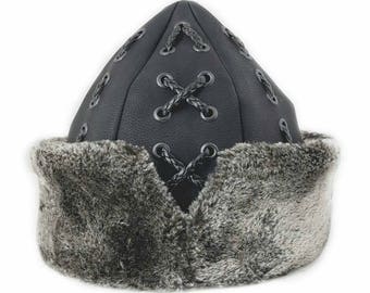 Clearance Handmade Leather Hats,Resurrection Hat,Medieval Genuine Leather Hat with Faux Fur,Unisex Handmade Hat,Turkish hat,Kayi Hat