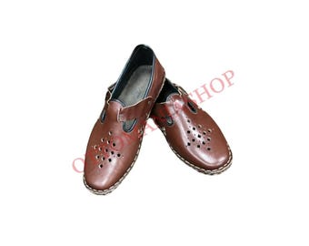 Handmade Leather Turkish Flat Sandals, Unisex Adult Shoes Leather Sandals Mediavel Period Historical Style Handmade Leather Turkish Ottoman