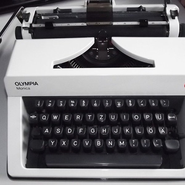 Olympia Monica - vintage white typewriter for a writer, fully working, olympia sm9,  working, black, de luxe, home decor