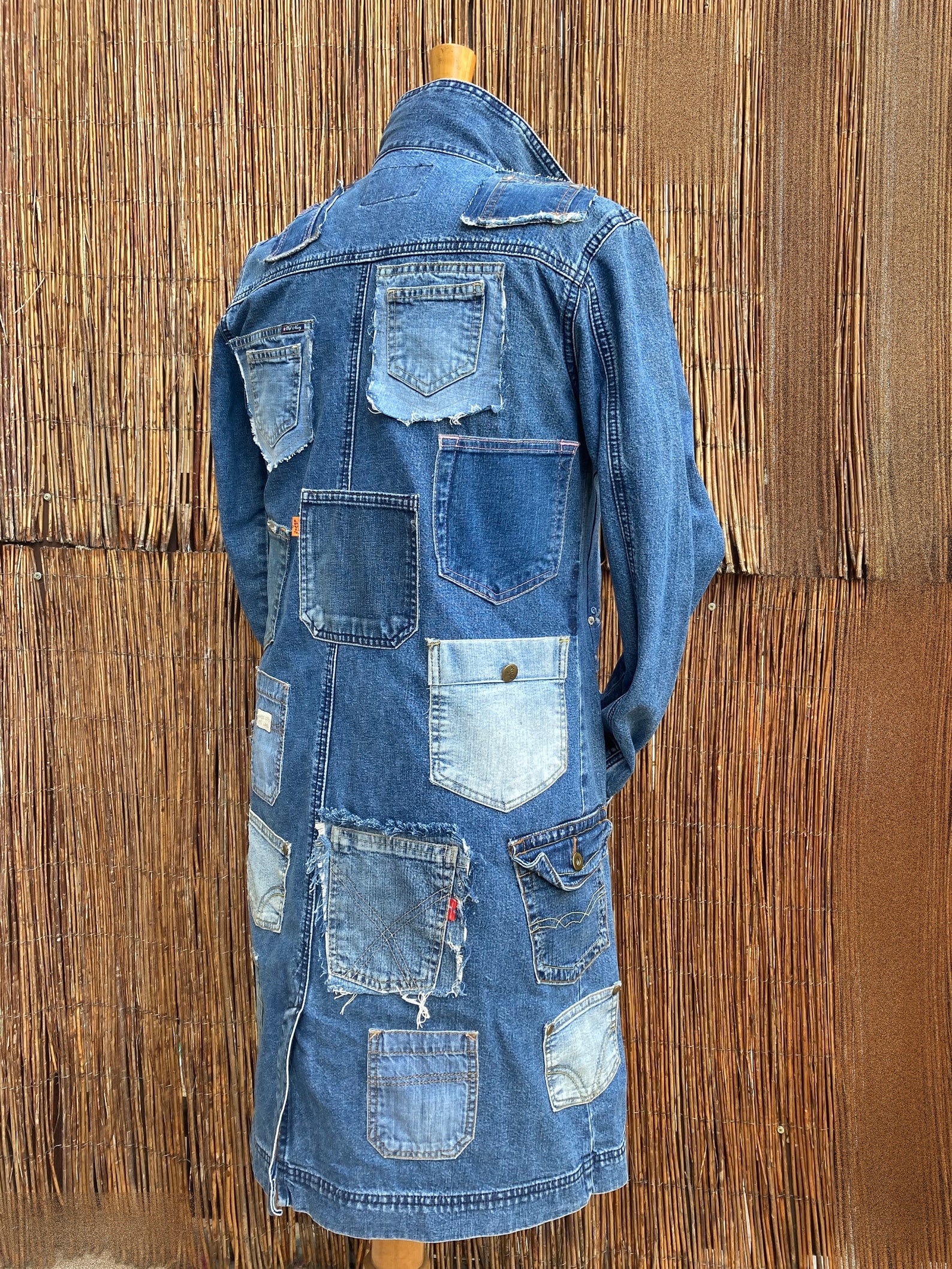 L Upcycle Denim Jacket Coat Long Recycled Denim Jacket Etsy