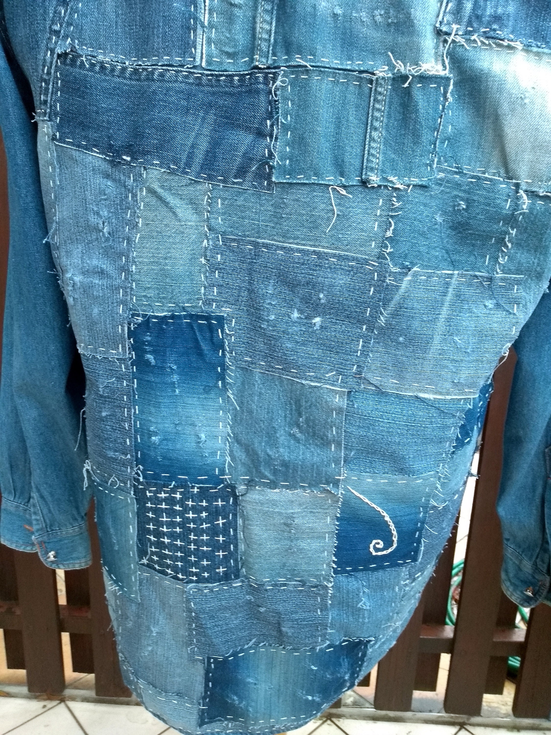 XL Upcycled Unisex Boro Inspired Denim Jeans Shirt Free People - Etsy