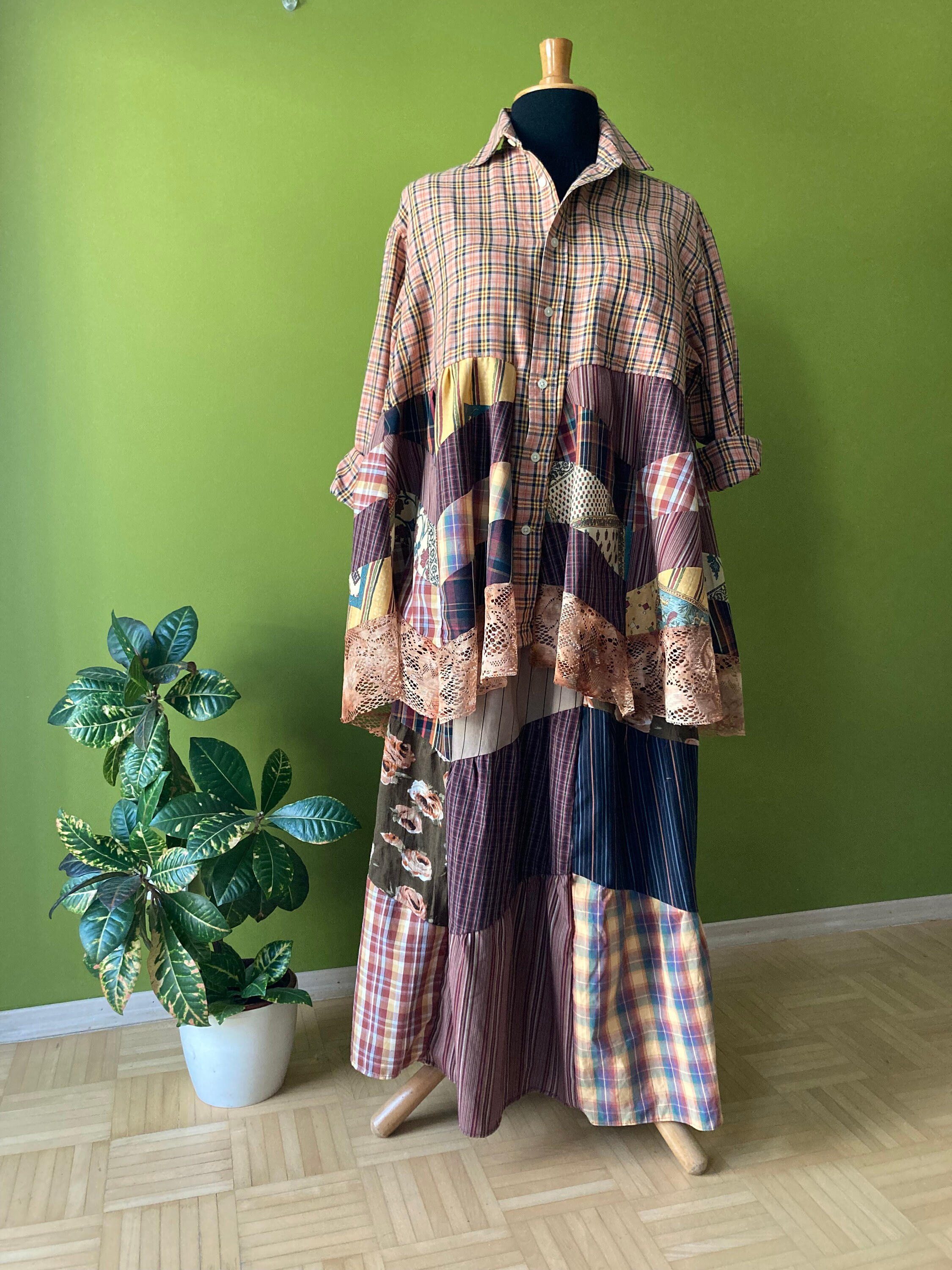 Vintage Patchwork Sheer Skirt Brown main image 1