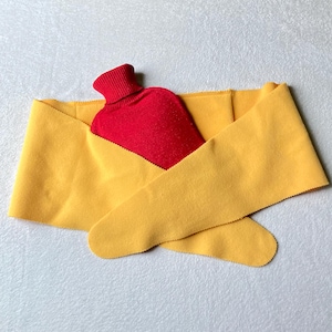 Hot water bottle yellow strap, Hot water bottle cover made of fleece, Hot water bottle scarf, Hot water bottle sleeve