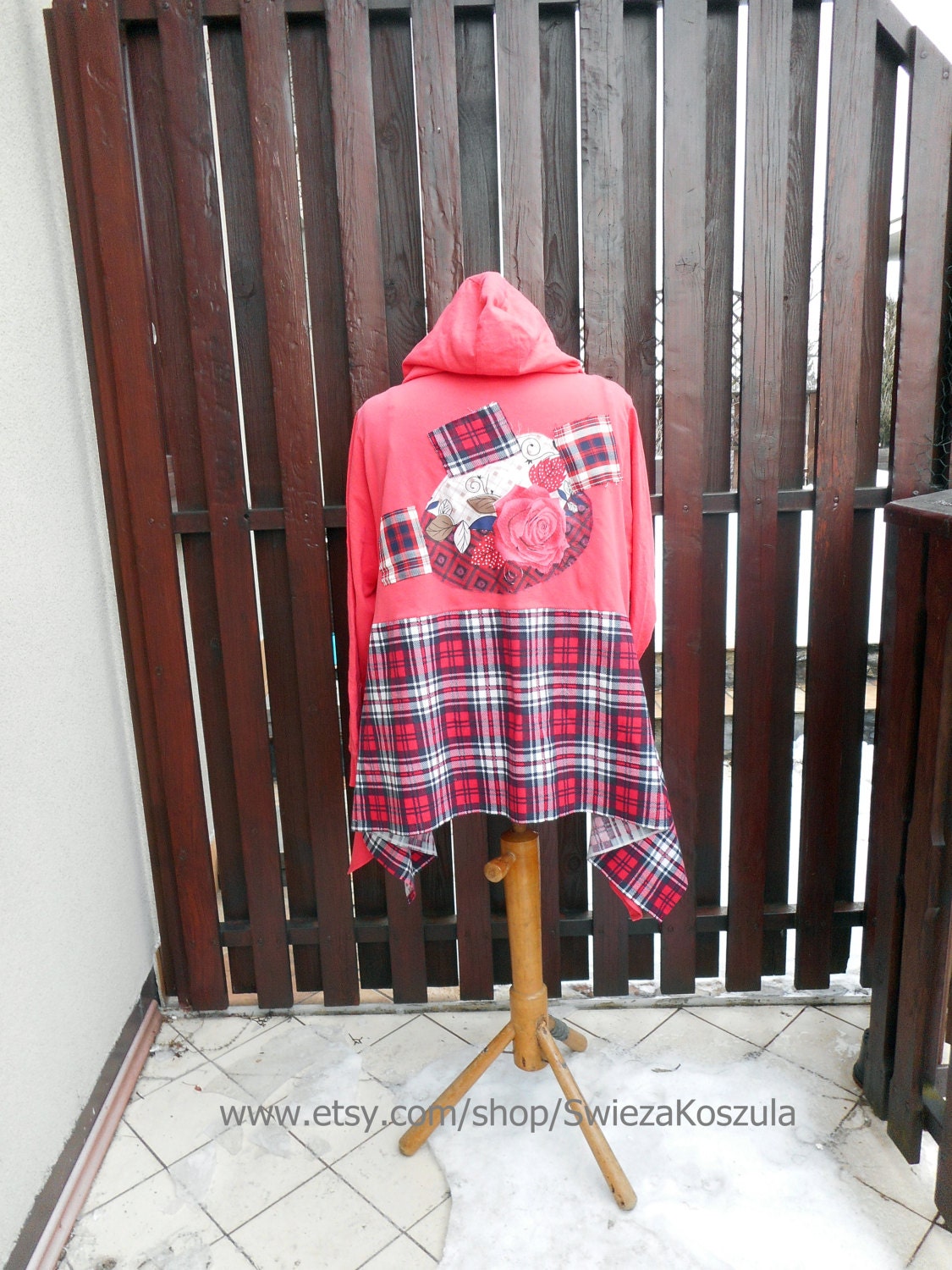 patchwork flannel hoodie