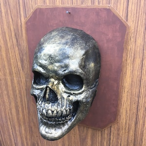 Faux Bronzed Skull Face Plaque , severed Head , foam prop Haunt Horror Halloween
