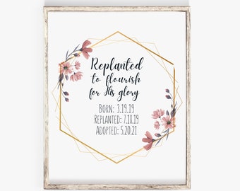 Foster Adoption // Replanted to Flourish for His Glory // DIGITAL Printable Foster Care Adoption Sign //