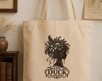 Real Duck Material Tote Bag | Emma M. Lion Inspired Bookish Tote | Literary Gift | Organic Cotton Canvas Library Bag