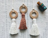 Rattan Macrame Tassel Rearview Mirror Charm Essential Oil Car Diffuser