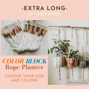 Extra Long // Color-block Rope Planter // Minimalist Hanging Planter // 38" - 54"