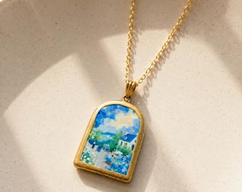 Monet-Inspired Cottage Garden Pendant Necklace | Handmade Cold Porcelain Art Pendant Necklace // Vintage Jewelry