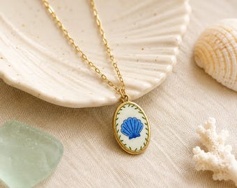 Shell Necklace | Coastal Charm | Handmade Cold Porcelain Pendant | Beach Jewelry | Ocean Lover Gift | Seashell | Gold Paperclip Chain