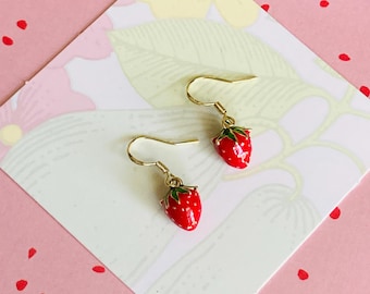Strawberry Earrings // Fruit Earrings // Vintage Vibe Tutti-Fruity Earrings //