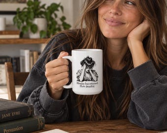 Emma M Lion Mug // Monday Has Returned //  Two Sided Coffee Cup // Book Lovers Gift