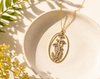 Wildflower Mushroom Forest Necklace // Brass Vintage Pendant // Vintage Vibe Collection