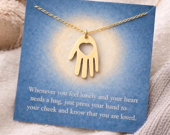 Kissing Hand Necklace | First Day of School Gift | Foster Child Comfort Gift | You Are Loved Necklace | Hand Heart Necklace