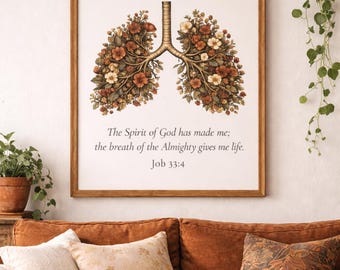 Breath of Life // Scripture Art // Instant Download // Worship // Job 33:4 // Lungs Botanical Art
