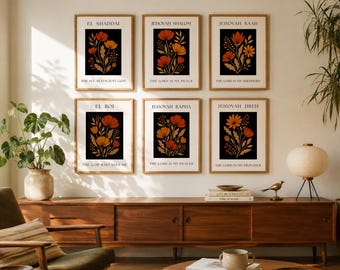 Biblical Names of God Wall Art Set of 6 | Christian Printable Art | El Roi | Jehovah Jireh | Jehovah Rapha | Instant Download Gallery Wall
