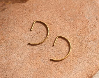 Minimalist Raw Brass Open Hoop Earrings // D Earrings // Raw Brass Semicircle Earrings // Modern Vibe