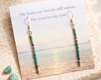 Still Waters Beaded Bar Earrings // Psalm 23 // Turquoise Bar Earrings