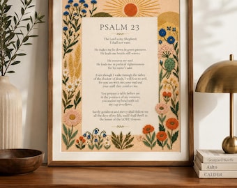 Psalm 23 // Scripture Art // Instant Download // Cottagecore // Worship Art //Embroidery Vintage Botanical Art