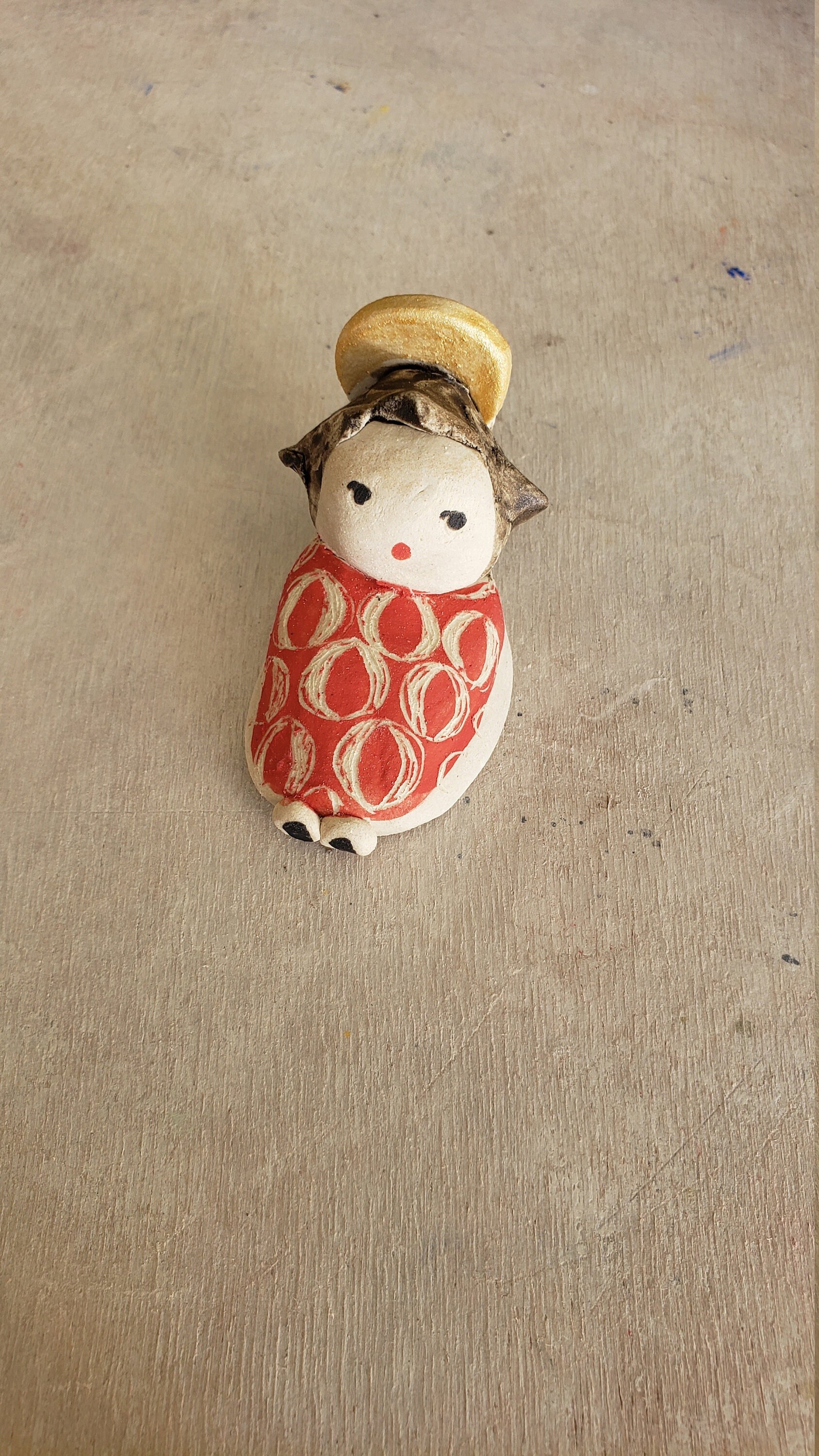 Ange en Terre Grès Sculpture Murale Porte-Bonheur Pièce Unique Faite à La Main