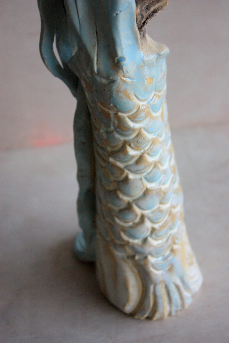 Sculpture ceramic art young girl-the girl of water-sculpture white enamelled glazed ceramics sculpture Keramik
