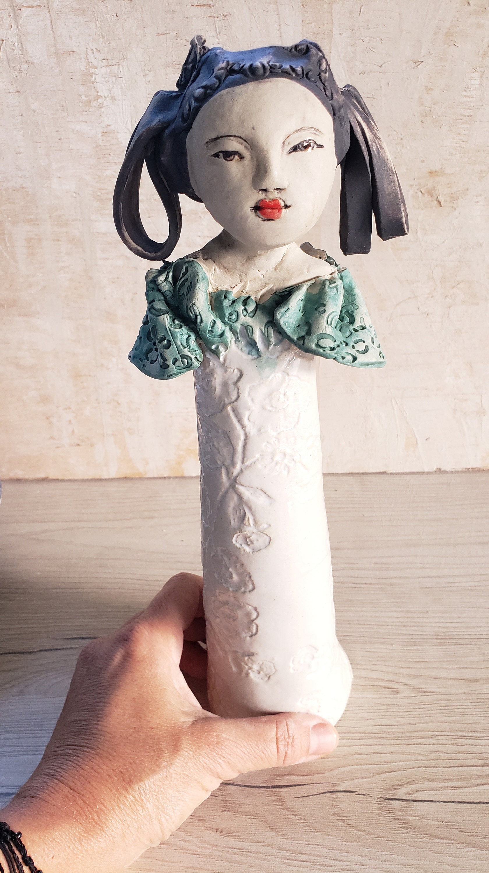 Ceramic sculpture Girl sculpture in earth sandstone enamelled Etsy