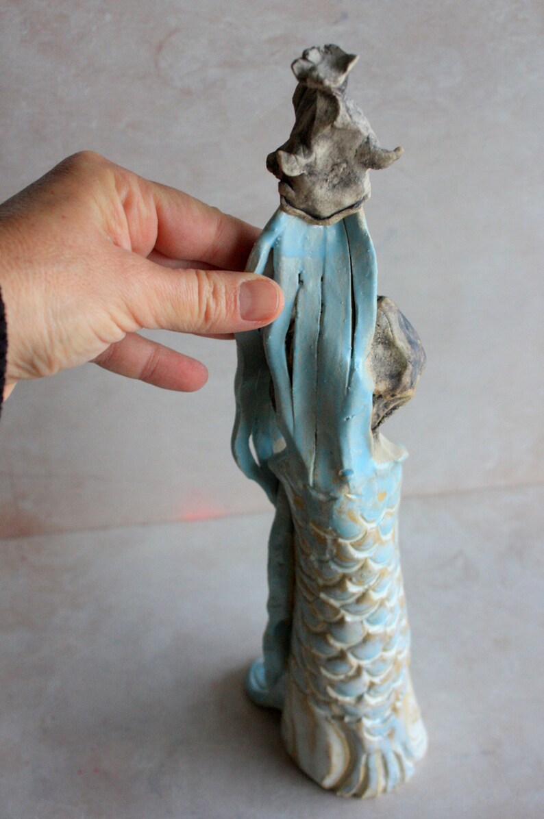 Sculpture ceramic art young girl-the girl of water-sculpture white enamelled glazed ceramics sculpture Keramik