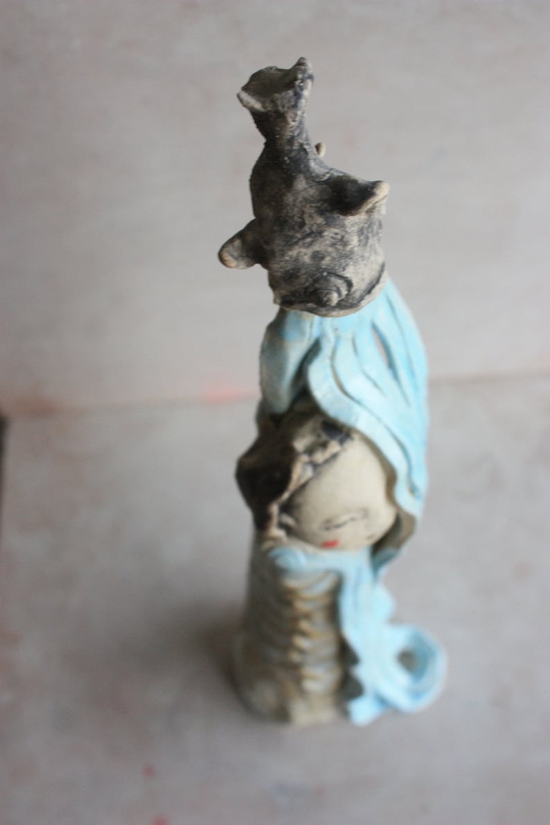 Sculpture ceramic art young girl-the girl of water-sculpture white enamelled glazed ceramics sculpture Keramik