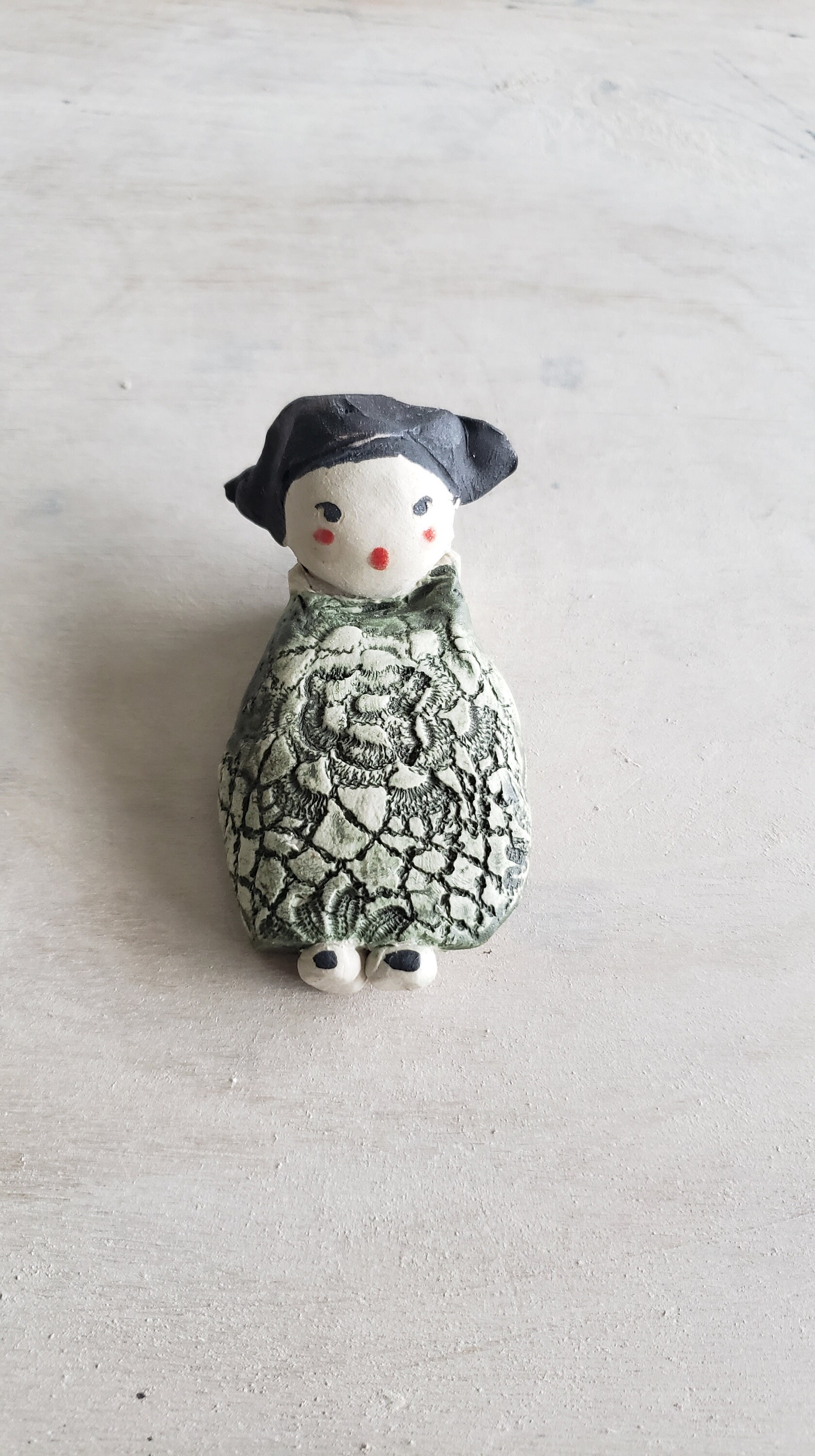 Ange en Terre Grès Sculpture Murale Porte-Bonheur Pièce Unique Faite à La Main