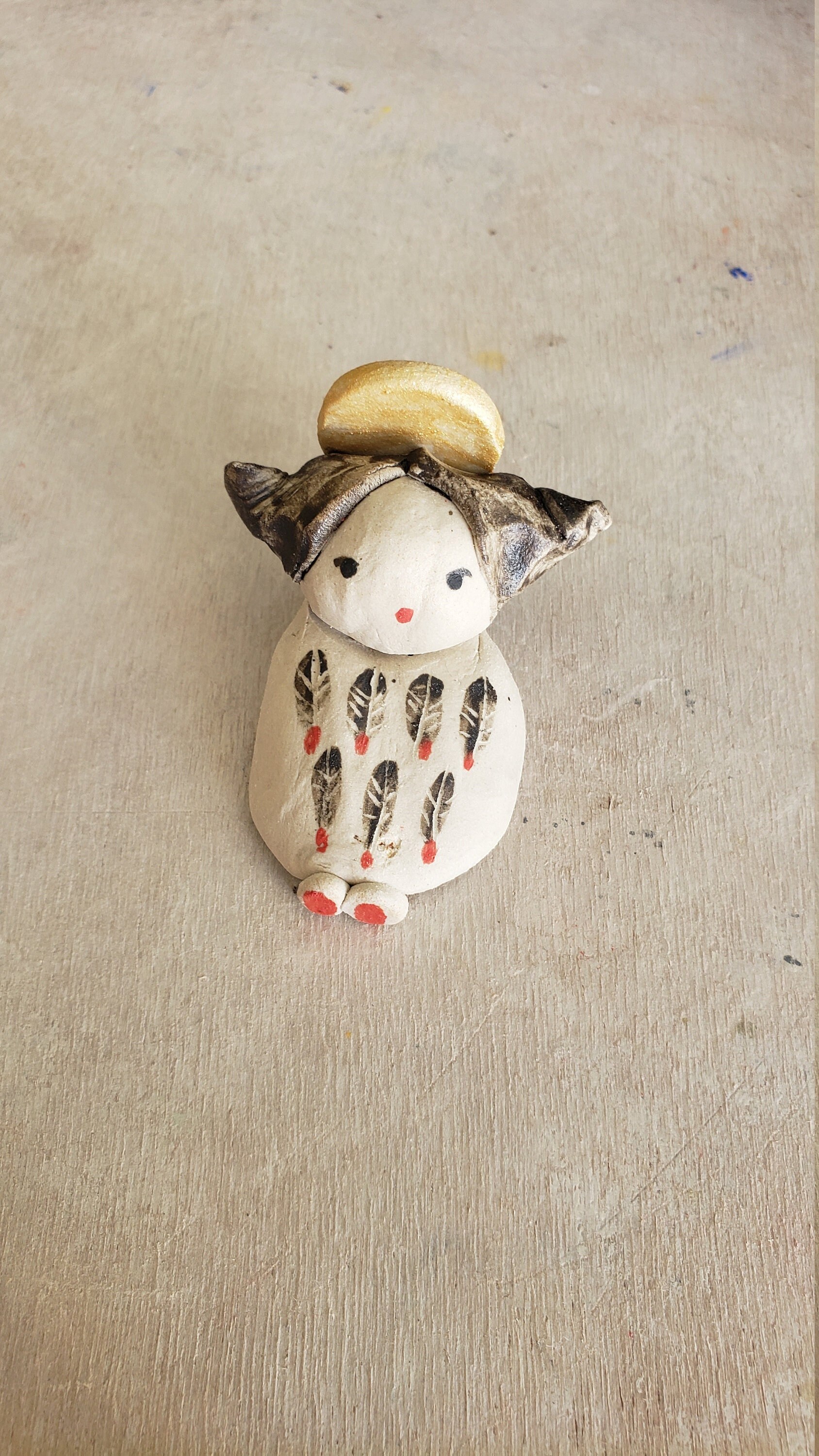 Ange en Terre Grès Sculpture Murale Porte-Bonheur Pièce Unique Faite à La Main