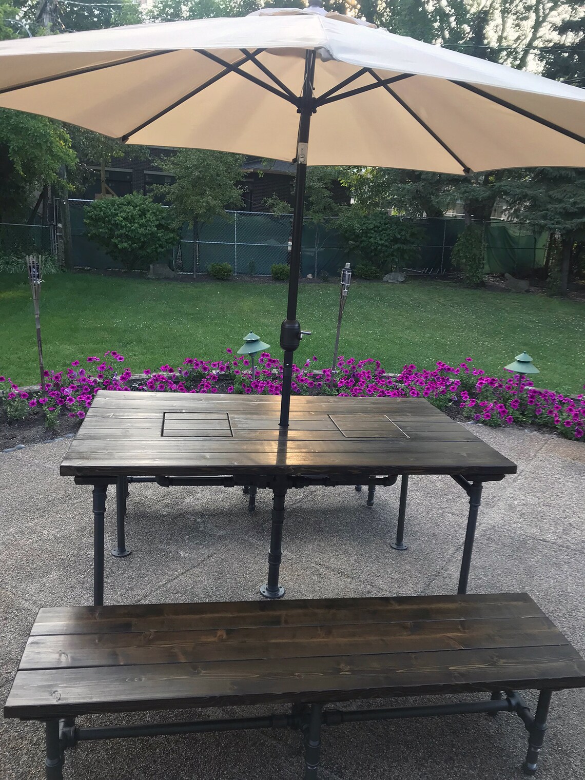 Outdoor patio table with builtin hidden coolers umbrella Etsy