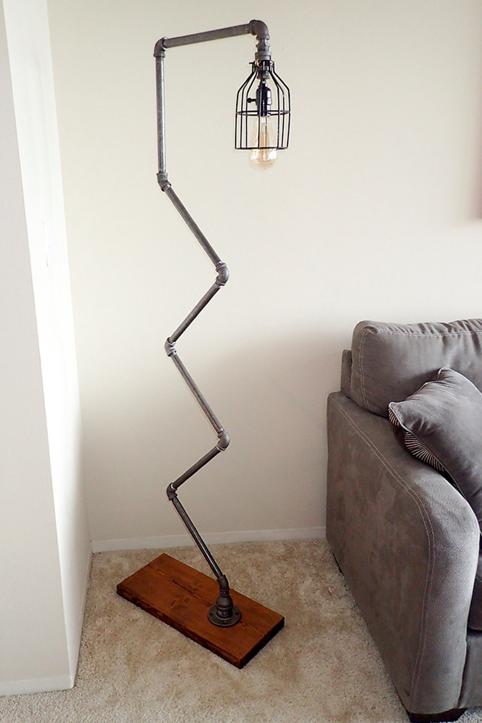 Modern Industrial Pipe Floor Lamp With Vintage Edison Bulb Etsy