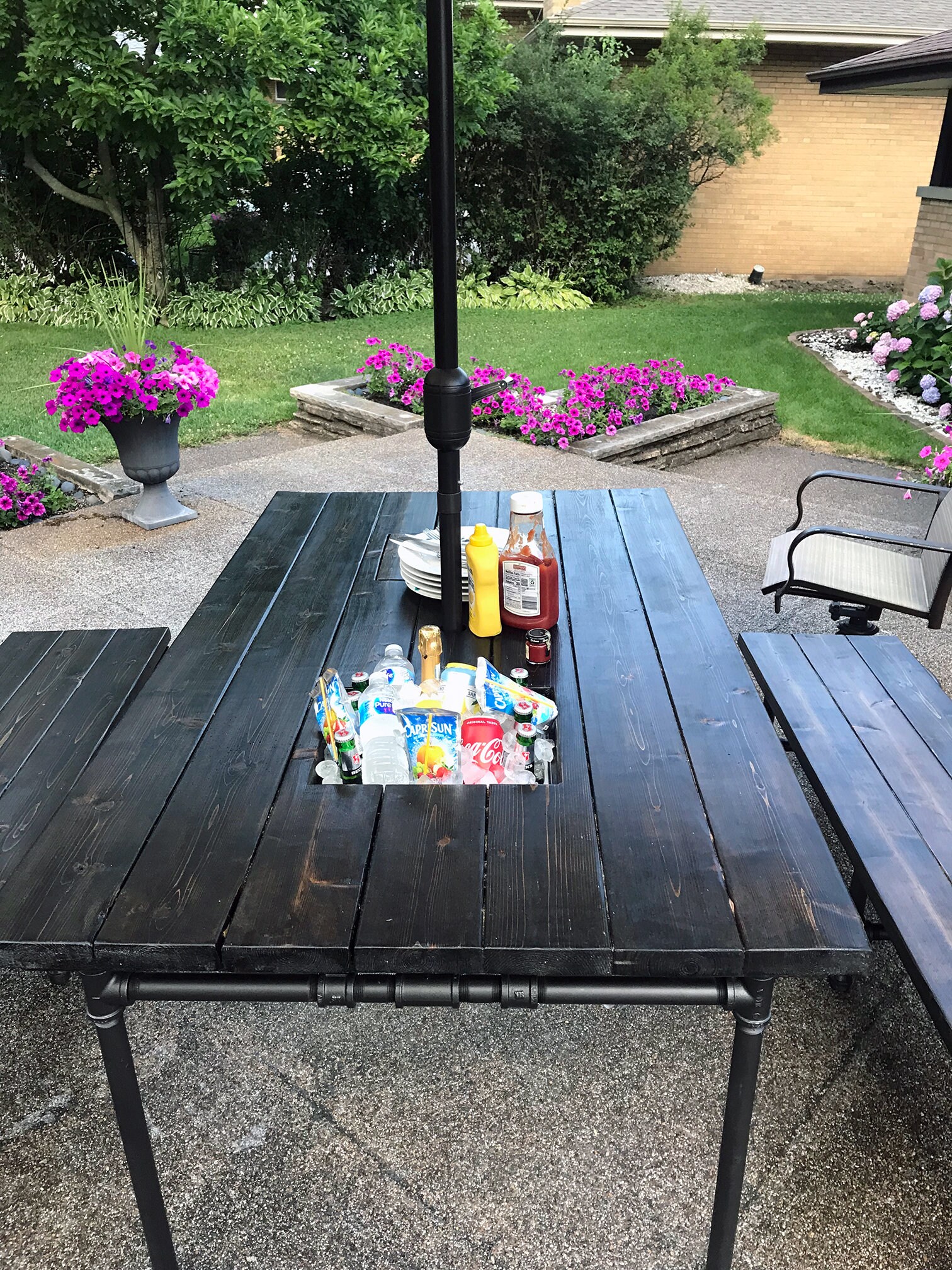 Outdoor patio table with builtin hidden coolers umbrella Etsy