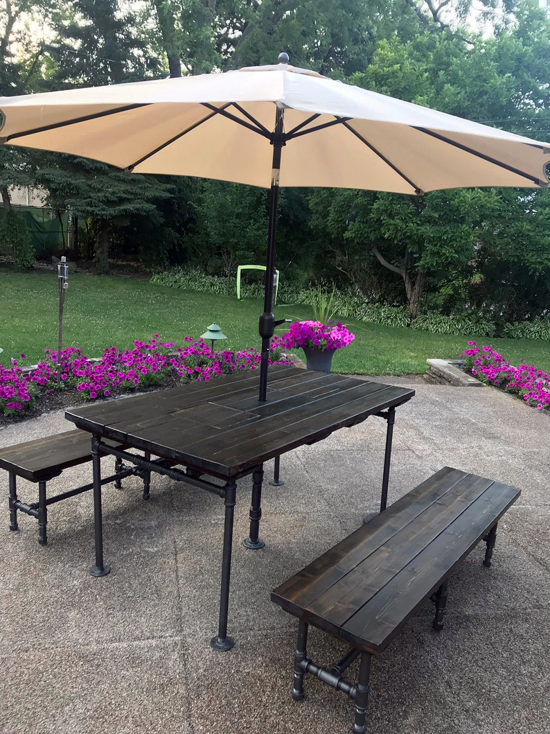 Outdoor patio table with builtin hidden coolers umbrella Etsy