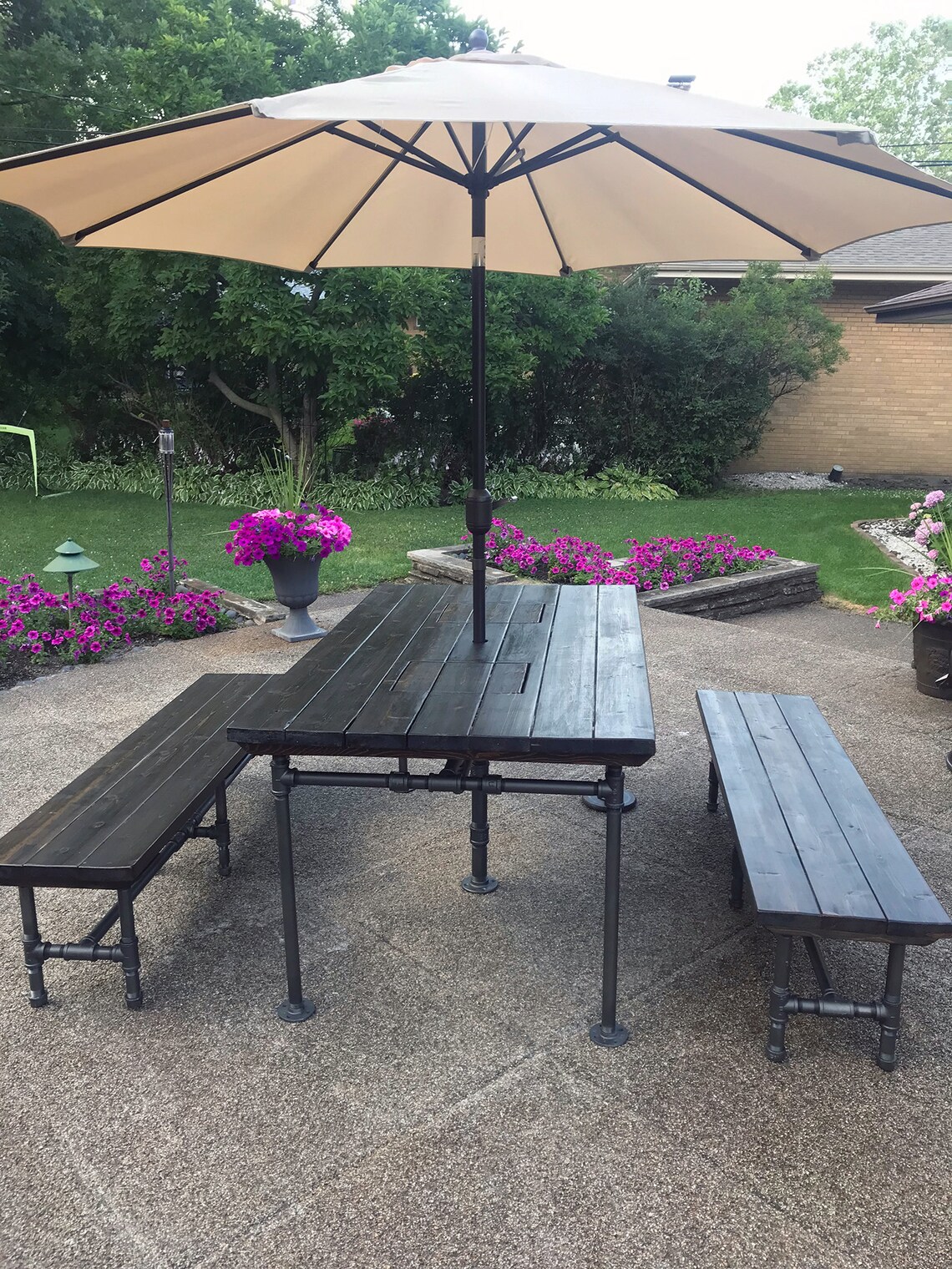 Outdoor patio table with builtin hidden coolers umbrella Etsy
