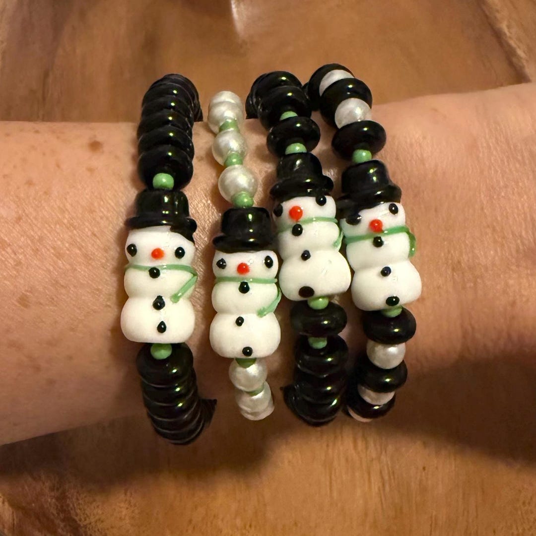 Winter Christmas Holiday Snowman Beaded Bracelet - Etsy