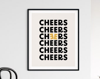 Cheers, Art Print, Wall Art, Love, Typography, Heart, Living Room Art, Dancer, Kitchen Art, Retro, Beer Lovers, Food Lovers, Gifts for Her