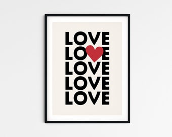 Love, Art Print, Wall Art, Love, Valentines, Heart, Living Room Art, Dancer, Kitchen Art, Retro, Lovers, I Love You, Gifts for Her