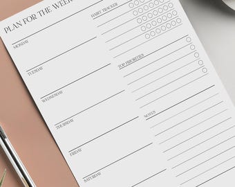 Weekly Digital Planner: Minimalist A4, A5, Letter Size (Digital Download)