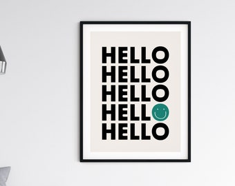 Hello, Art Print, Wall Art, Love, Typography, Face, Living Room Art, Dancer, Kitchen Art, Retro, Beer Lovers, Food Lovers, Gifts for Her