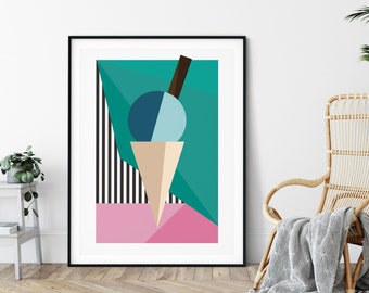 Ice Cream Art, Wall Art, Illustration, Abstract, Art Print, Music Lovers, Inspirational Print, Art, Housewarming Gift, Living Room Art